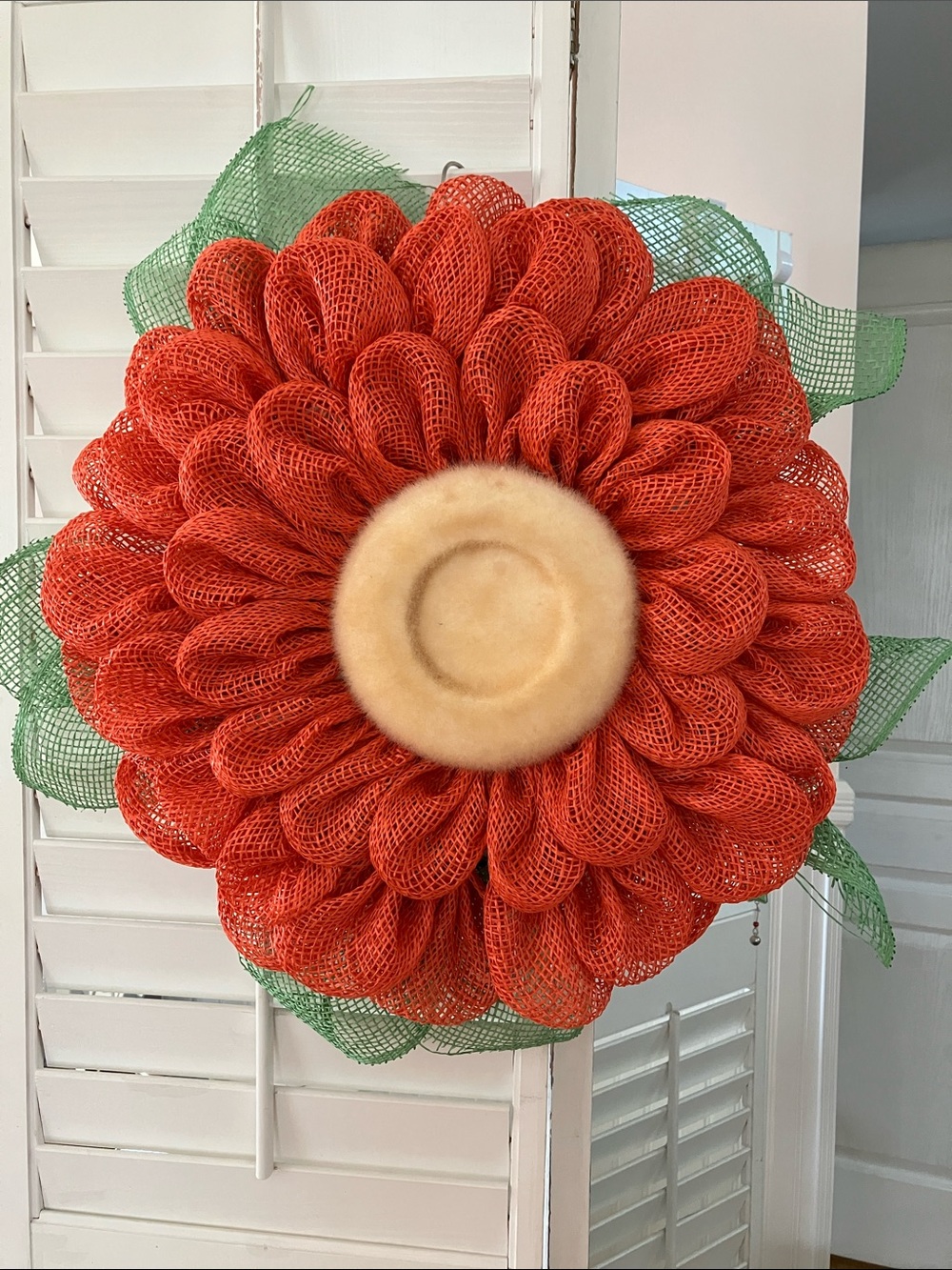 Handcrafted Orange Mesh Flower Wall Art - Home Art